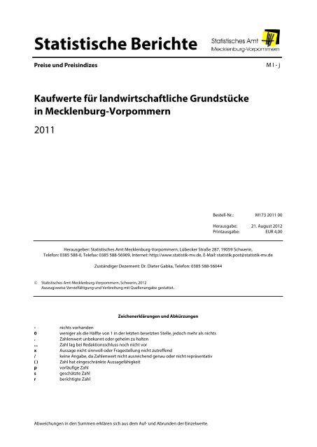 M173 Kaufwerte für landwirtschaftliche Grundstücke 2011