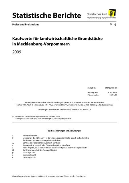 M173 Kaufwerte für landwirtschaftliche Grundstücke 2009