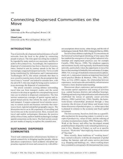 Jain, J. and Lyons, G. (2005) Connecting dispersed communities on ...