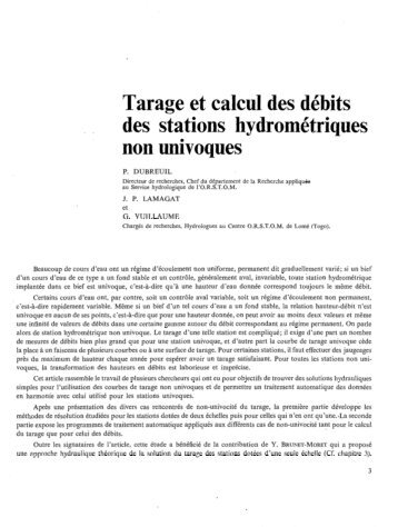 Tarage et calcul des débits des stations hydrométriques non ... - IRD
