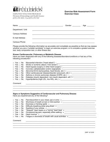 Exercise Risk Assessment Form