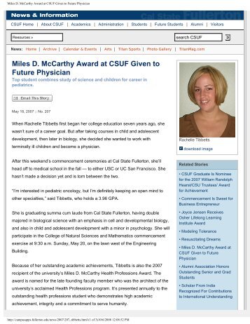 Miles D. McCarthy Award at CSUF Given to Future Physician