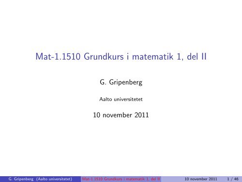 Mat-1.1510 Grundkurs i matematik 1, del II