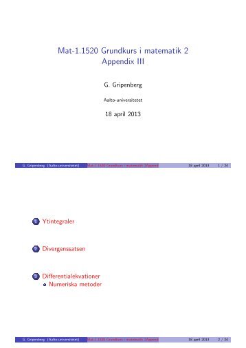 Mat-1.1520 Grundkurs i matematik 2 Appendix III