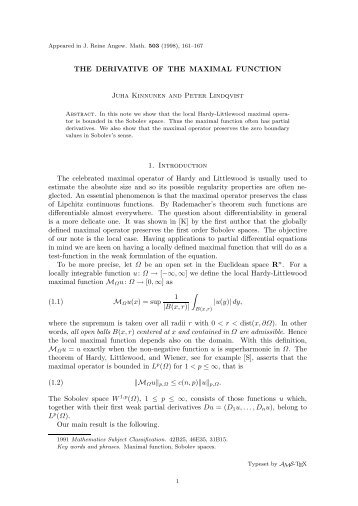 THE DERIVATIVE OF THE MAXIMAL FUNCTION Juha Kinnunen ...