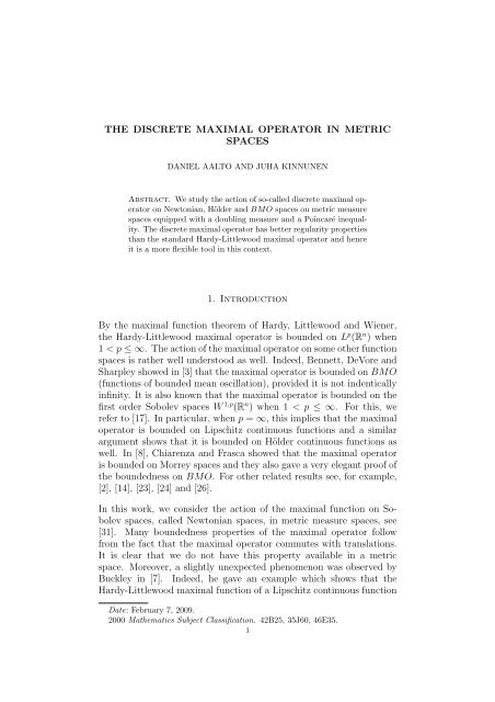 THE DISCRETE MAXIMAL OPERATOR IN METRIC SPACES 1 ...
