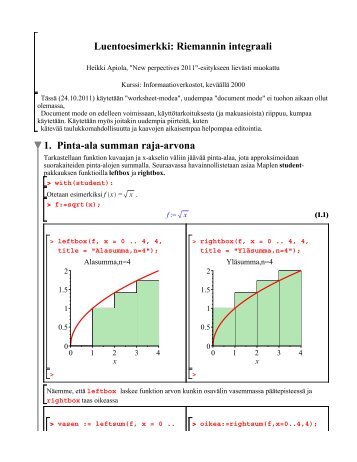 Riemannin integraali 1. Pinta-ala summan raja-arvona