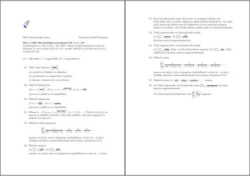 TKK Matematiikan laitos Somersalo/Dahl/Pursiainen Mat-1.1220 ...