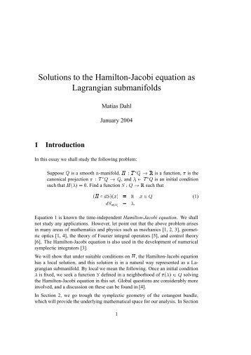 Solutions to the Hamilton-Jacobi equation as Lagrangian ...