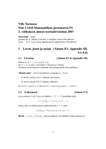 Ville Turunen: Mat-1.1410 Matematiikan peruskurssi P1 2. v ...