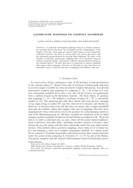 LATT`ES-TYPE MAPPINGS ON COMPACT MANIFOLDS 1 ...