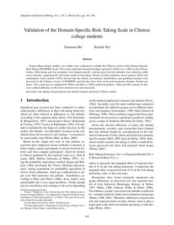 Validation of the Domain-Specific Risk-Taking Scale in Chinese ...