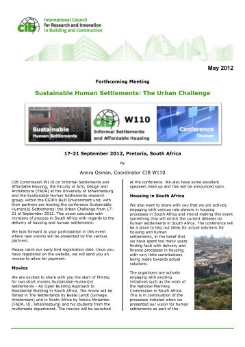 May 2012 Sustainable Human Settlements: The Urban ... - CIB