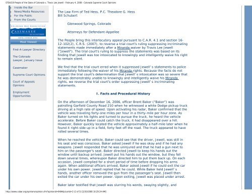 07SA319 People of the State of Colorado v. Travis Lee Jewell ...