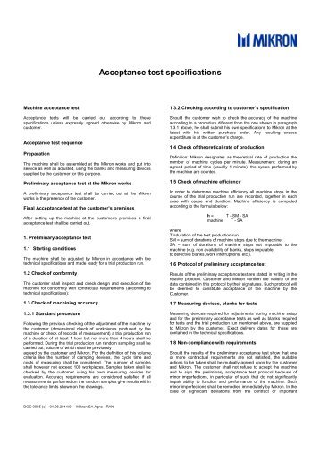 Acceptance test specifications