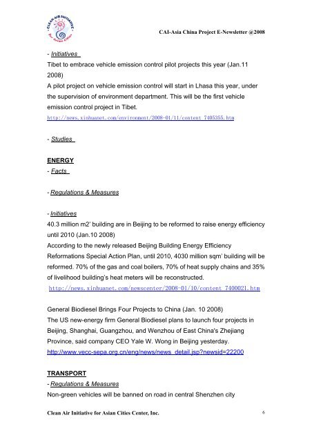 2008 China E-Newsletter - Clean Air Initiative
