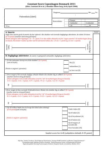 Constant score, Dansk oversættelse, Fysioterapien og ...