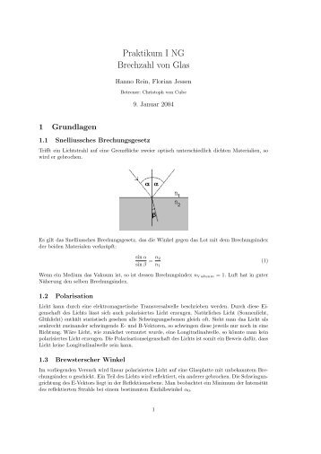 Praktikum I NG Brechzahl von Glas - hanno-rein.de