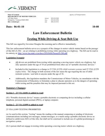 Law Enforcement Bulletin - Vermont Department of Motor Vehicles ...