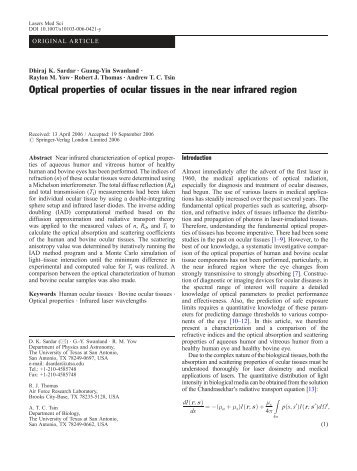 Optical properties of ocular tissues in the near infrared region