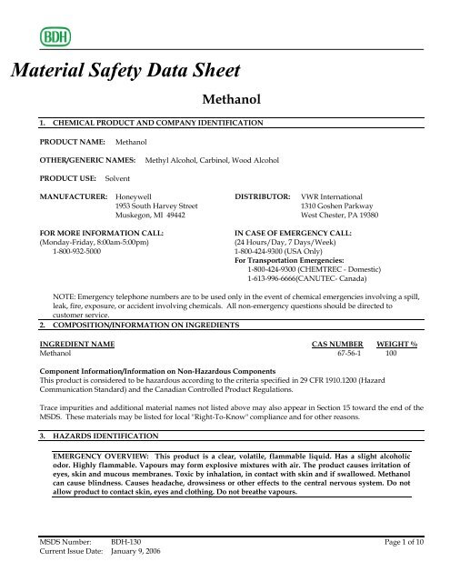 Material Safety Data Sheet Methanol