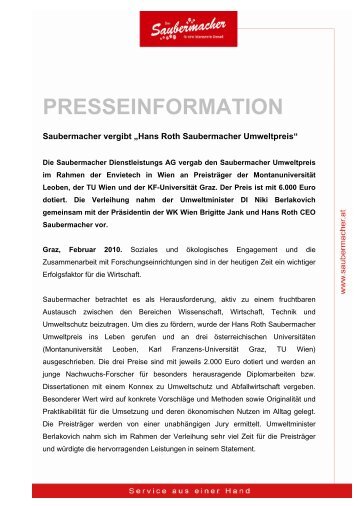 Pressemitteilung (PDF) - Saubermacher Dienstleistungs AG