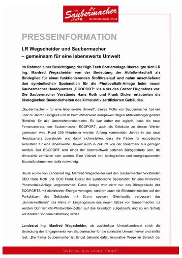 Pressemitteilung (PDF) - Saubermacher Dienstleistungs AG