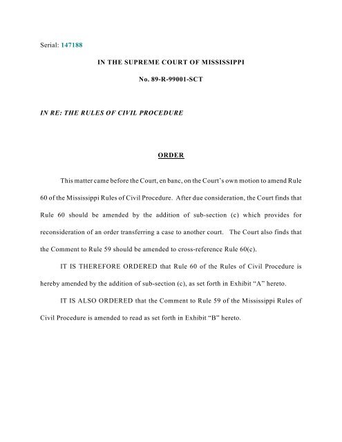 Mississippi Rules Of Civil Procedure >> The Supreme Court Amends Rule 60 Of The Mississippi Rules Of Civil Mississippi Rules Of Civil Procedure >> The Supreme Court Amends Rule 60 Of The Mississippi Rules Of Civil