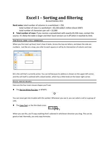 Excel I ? Sorting and filtering