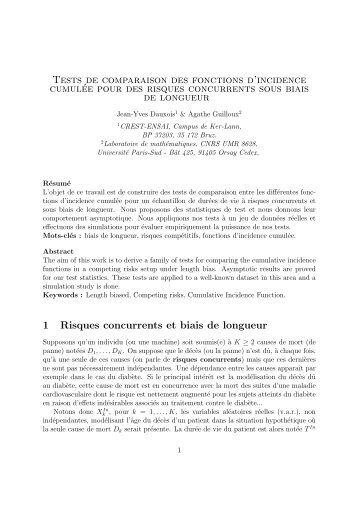 Tests de comparaison des fonctions d'incidence cumulée pour des ...