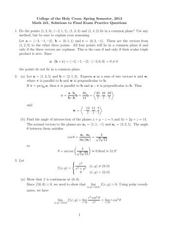 Solutions to Final Exam Practice Questions - College of the Holy Cross