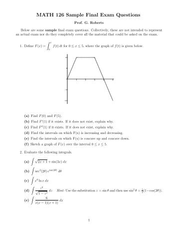 MATH 126 Sample Final Exam Questions