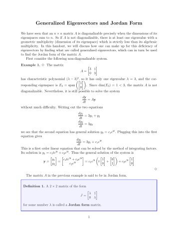 Handout 3 -- Generalized Eigenvectors and Jordan Form