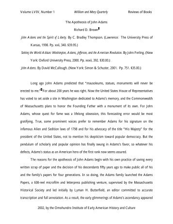 Essay Science The Apotheosis Of John Adams A Reviewessay Omohundro High School Essays Examples also English Essay Books A Review Essay Of Townsend Pocahontas And The Powhatan Dilemma Terrorism Essay In English