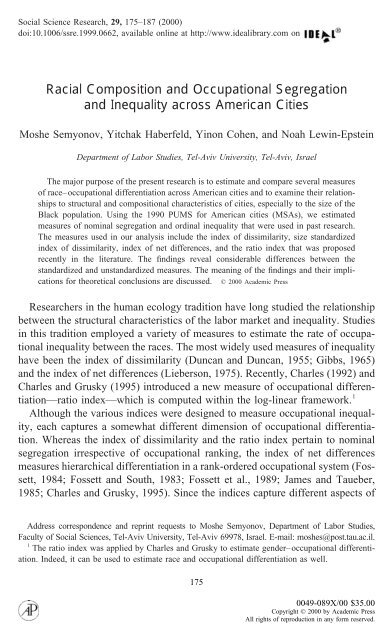 Racial Composition and Occupational Segregation and Inequality ...