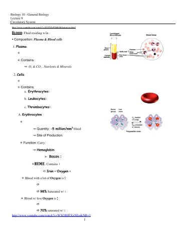 Biology 10 - General Biology Lecture 9 Circulatory System Blood ...