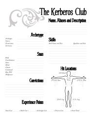 Kerberos Club character sheet - Arc Dream Publishing