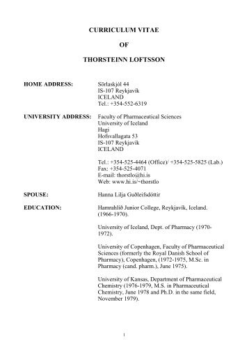 CURRICULUM VITAE OF THORSTEINN LOFTSSON