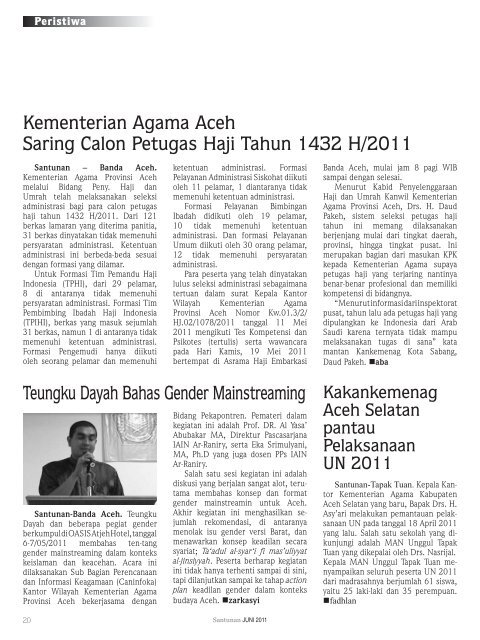 Majalah Santunan edisi Juni 2011 - Kementerian Agama Prov Aceh