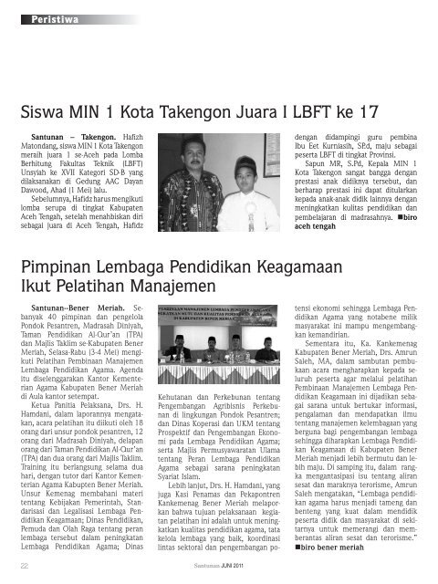 Majalah Santunan edisi Juni 2011 - Kementerian Agama Prov Aceh