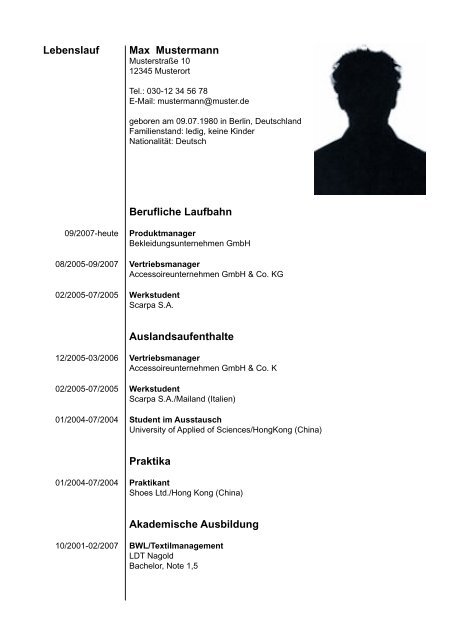 Beispiel Lebenslauf - Jobs - TextilWirtschaft