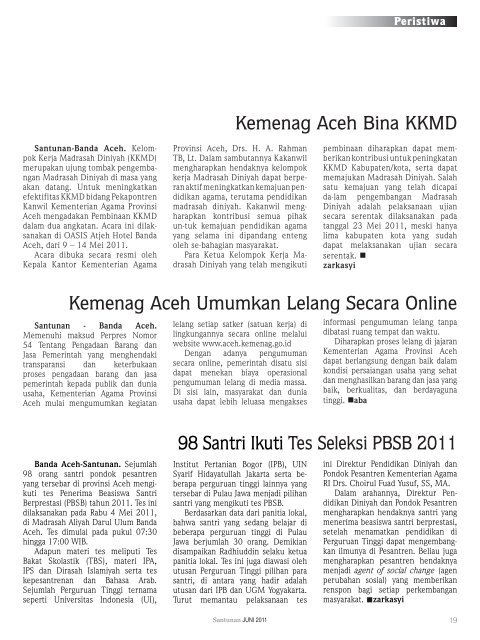Majalah Santunan edisi Juni 2011 - Kementerian Agama Prov Aceh