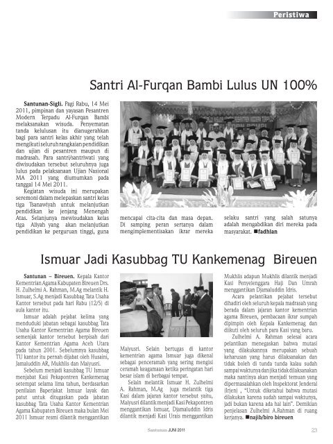 Majalah Santunan edisi Juni 2011 - Kementerian Agama Prov Aceh