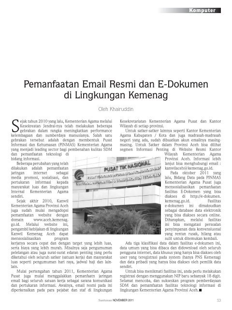 Majalah Santunan edisi November 2011 - Kementerian Agama Prov ...