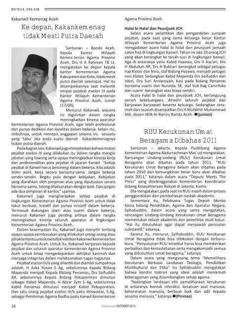 Majalah Santunan edisi Oktober 2010 - Kementerian Agama Prov ...