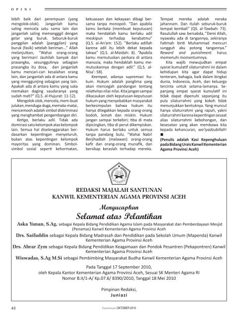 Majalah Santunan edisi Oktober 2010 - Kementerian Agama Prov ...