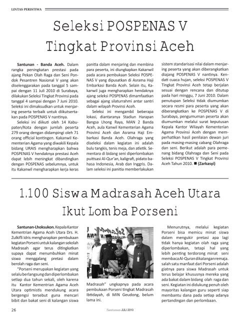 Majalah Santunan edisi Juli 2010 - Kementerian Agama Prov Aceh