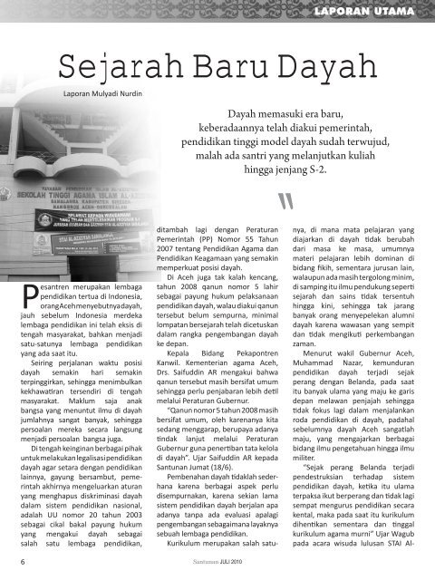 Majalah Santunan edisi Juli 2010 - Kementerian Agama Prov Aceh