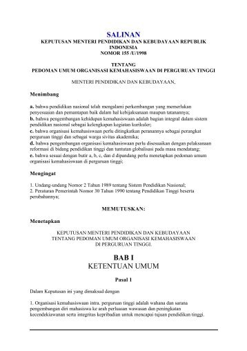 Keputusan Mendikbud No. 155 Tahun 1998 tentang Pedoman ...