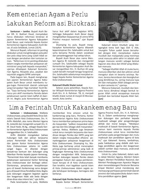Majalah Santunan edisi Mei 2010 - Kementerian Agama Prov Aceh